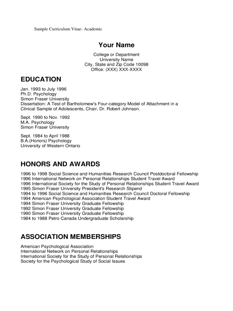 2023 Academic CV Template - Fillable, Printable PDF & Forms | Handypdf