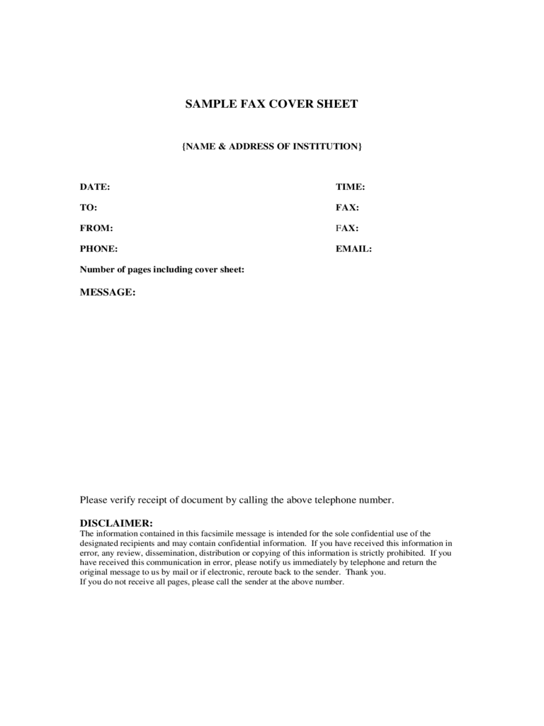 Sample Fax Cover Sheet Template