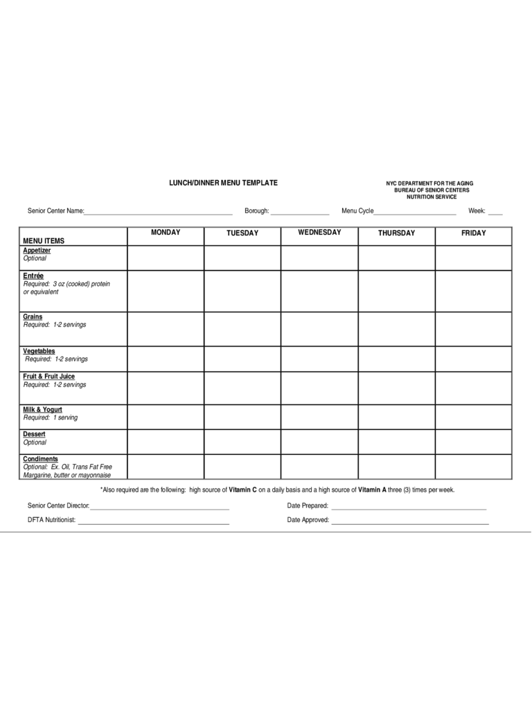 2023 Food Menu Template Fillable Printable PDF Forms Handypdf