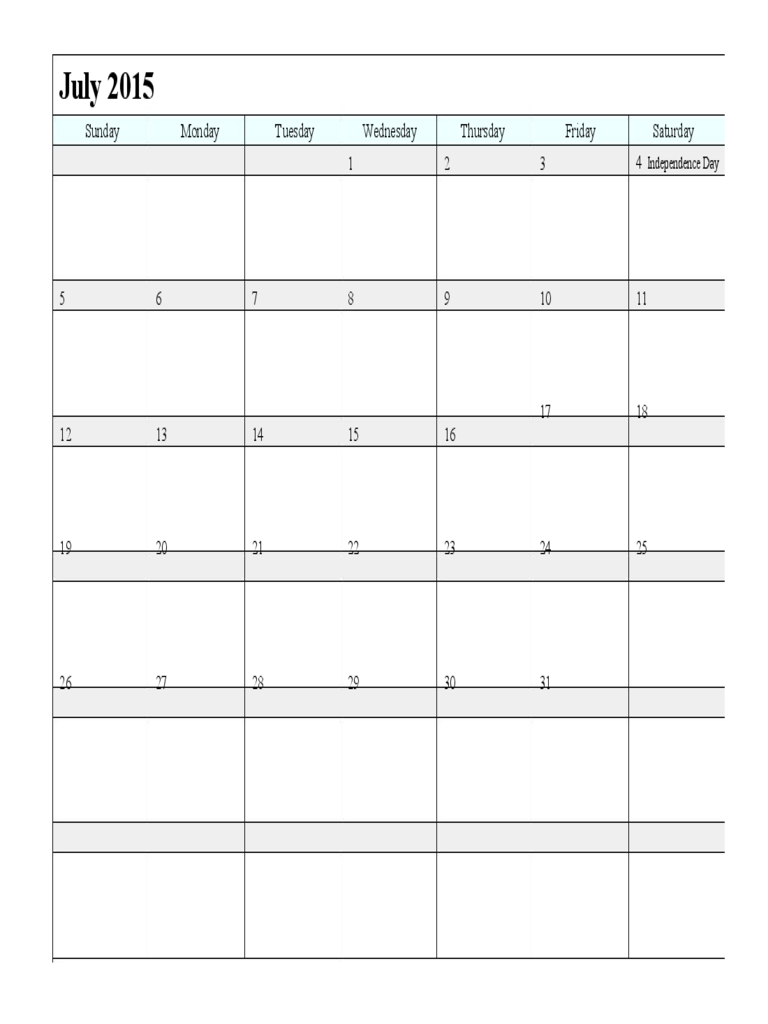 Sample for July 2015 Calendar