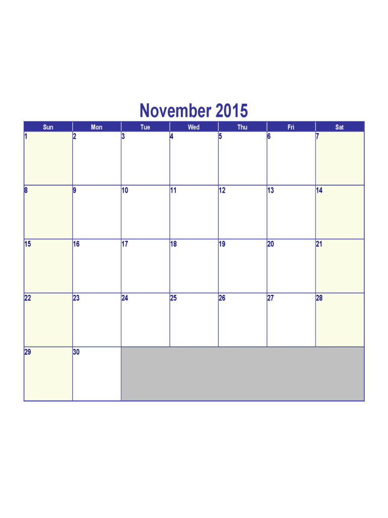 Sample for November 2015 Calendar