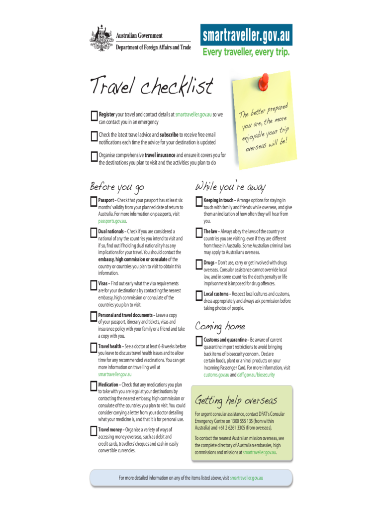 Sample for Vacation Checklist