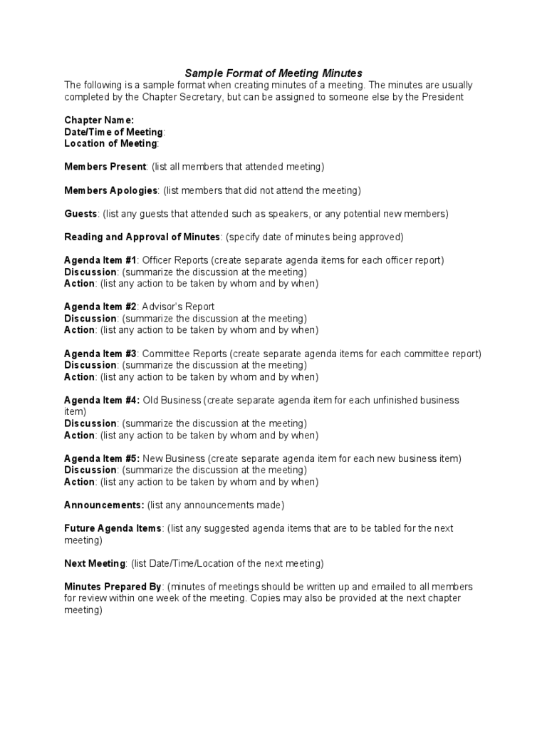 Sample Format of Meeting Minutes