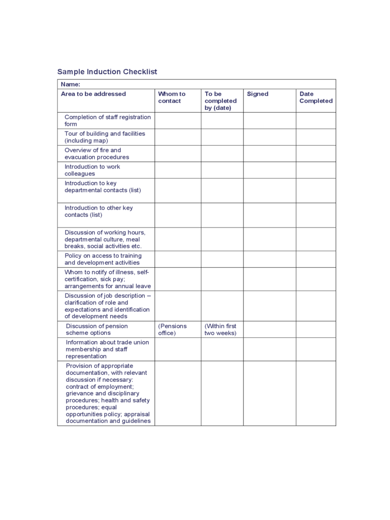 2023 Induction Checklist Template Fillable Printable PDF Forms 