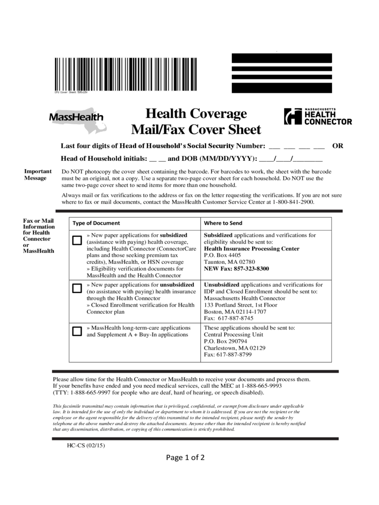 Sample Masshealth Fax Cover Sheet