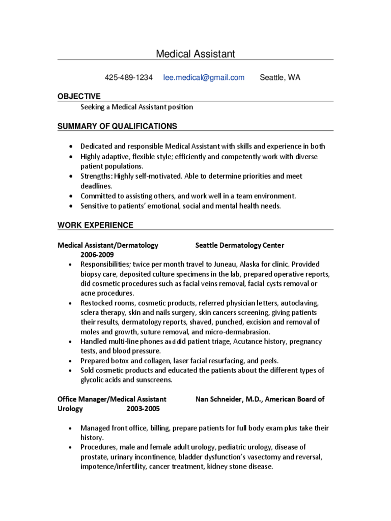 2019 Medical Assistant Resume Template Fillable Printable PDF & Forms