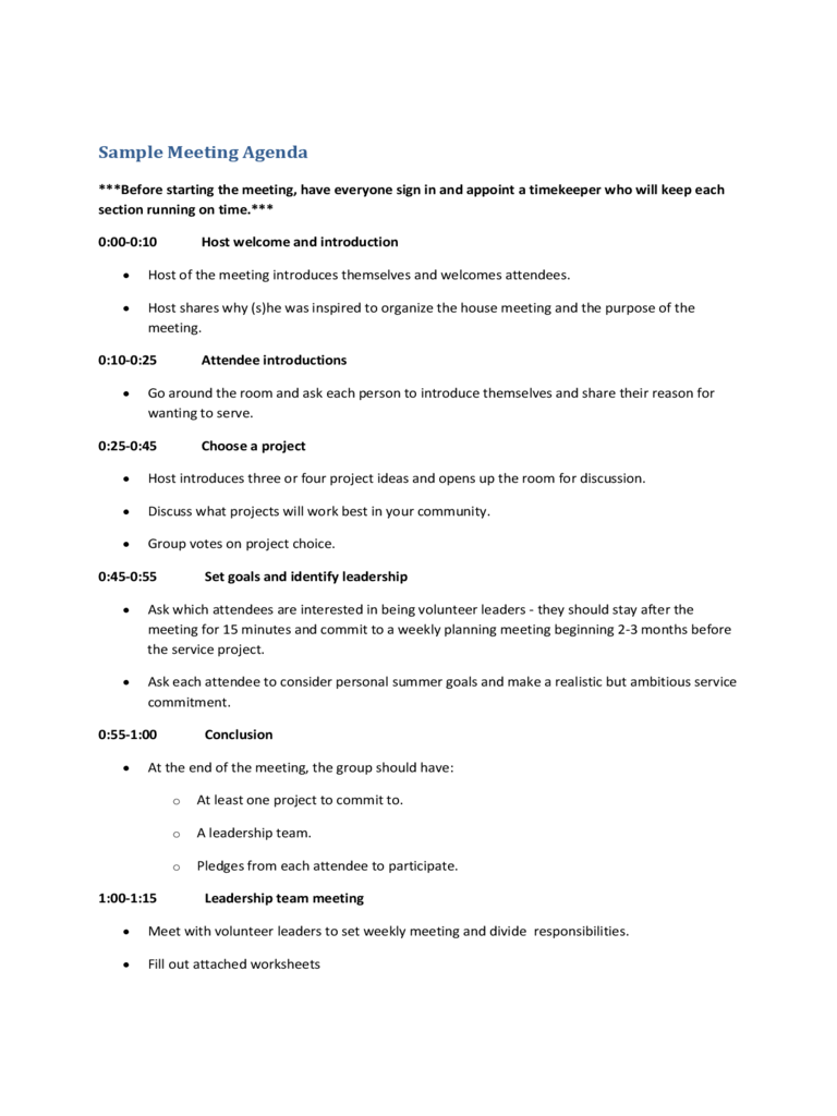 Sample Meeting Agenda