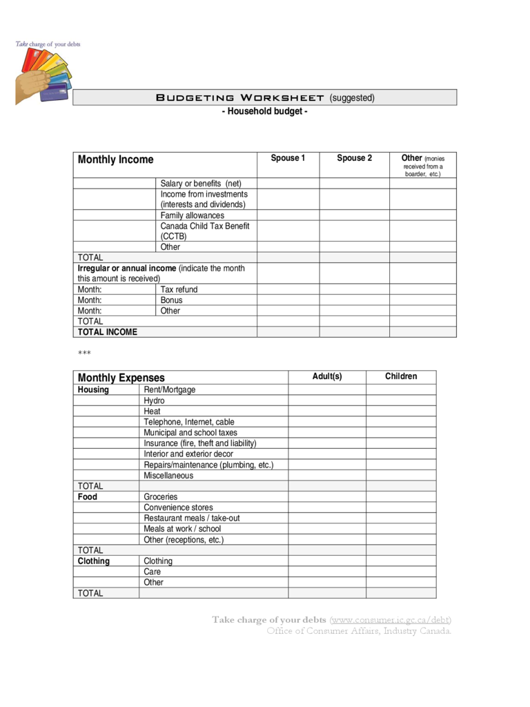 Sample Monthly Family Budget Template