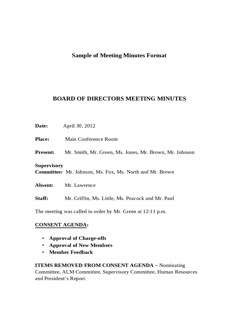 Sample of Meeting Minutes Format
