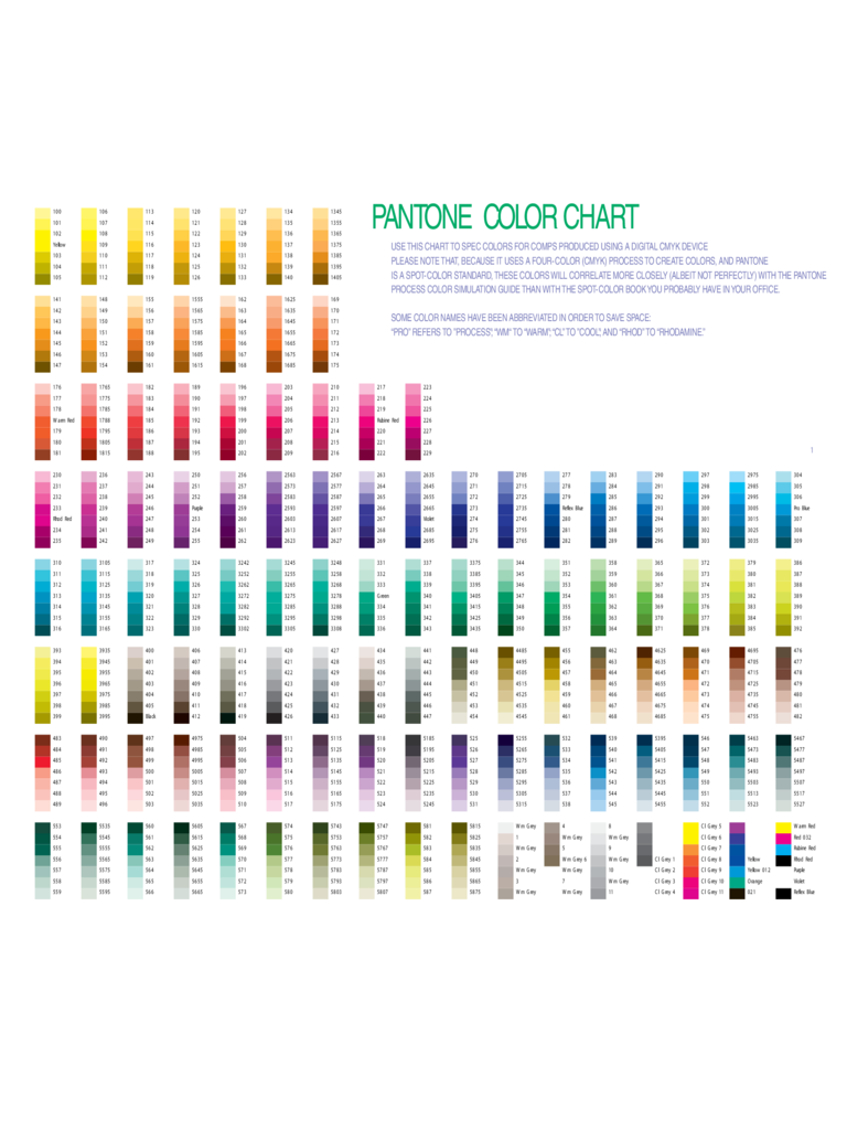 Sample Pantone Color Chart