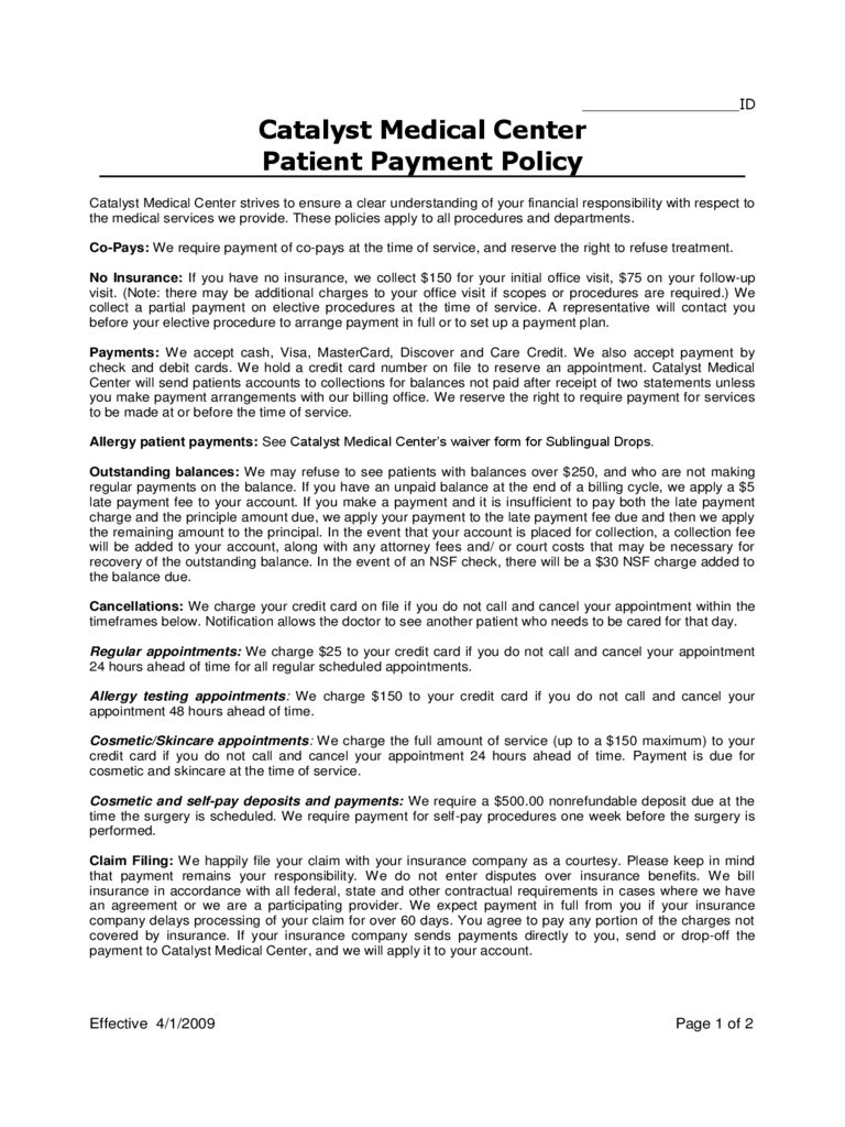 Sample Patient Payment Policy
