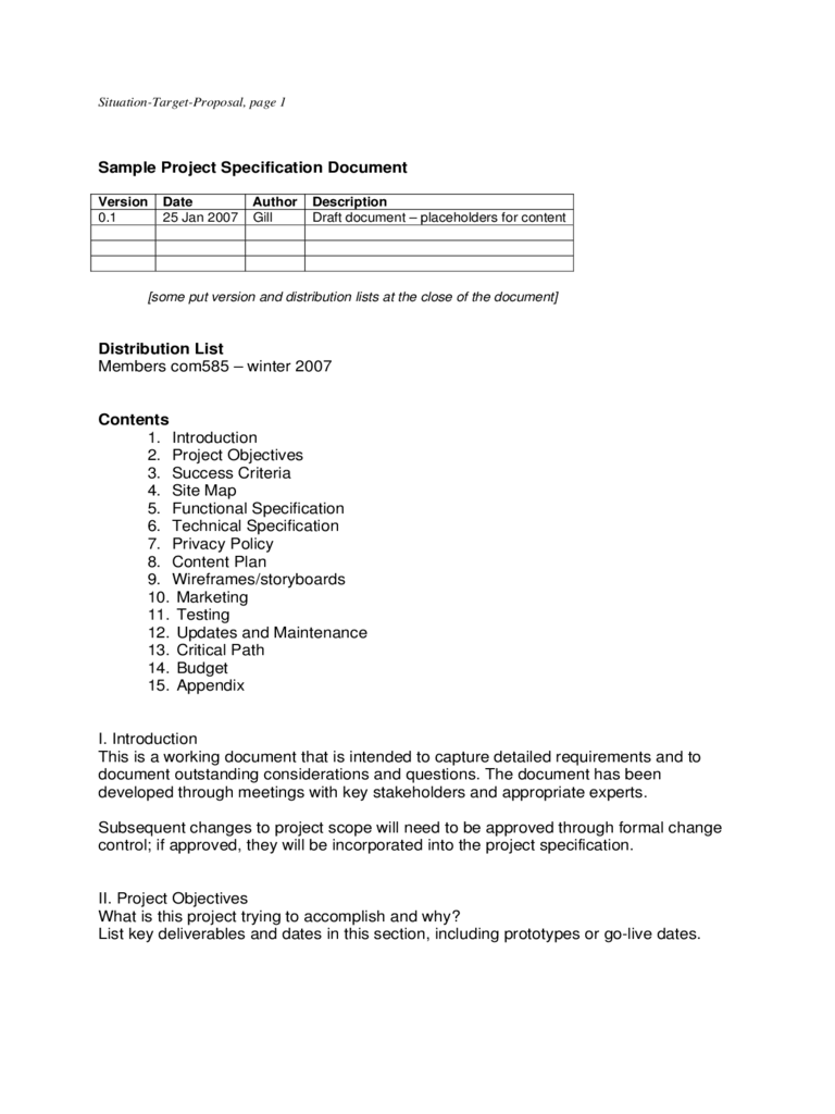Sample Project Specification Document