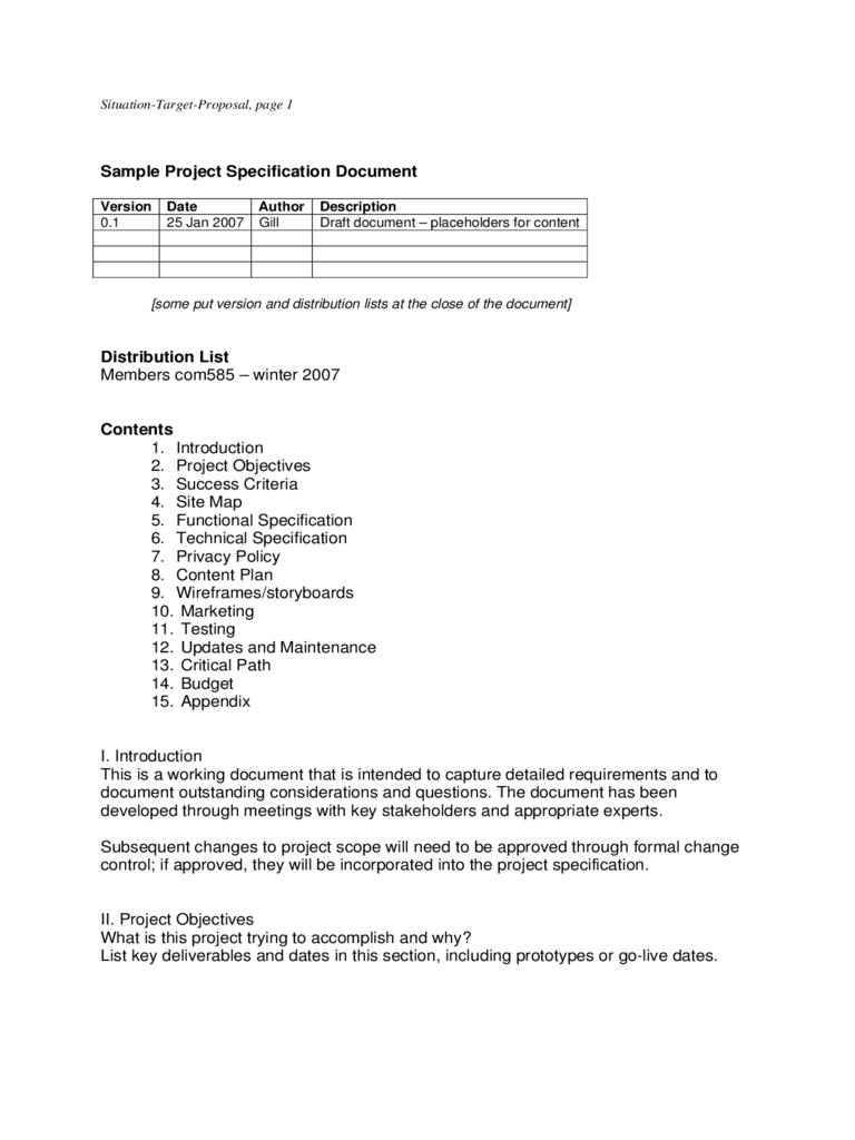 2025 Project Specification Template Fillable Printable PDF Forms 