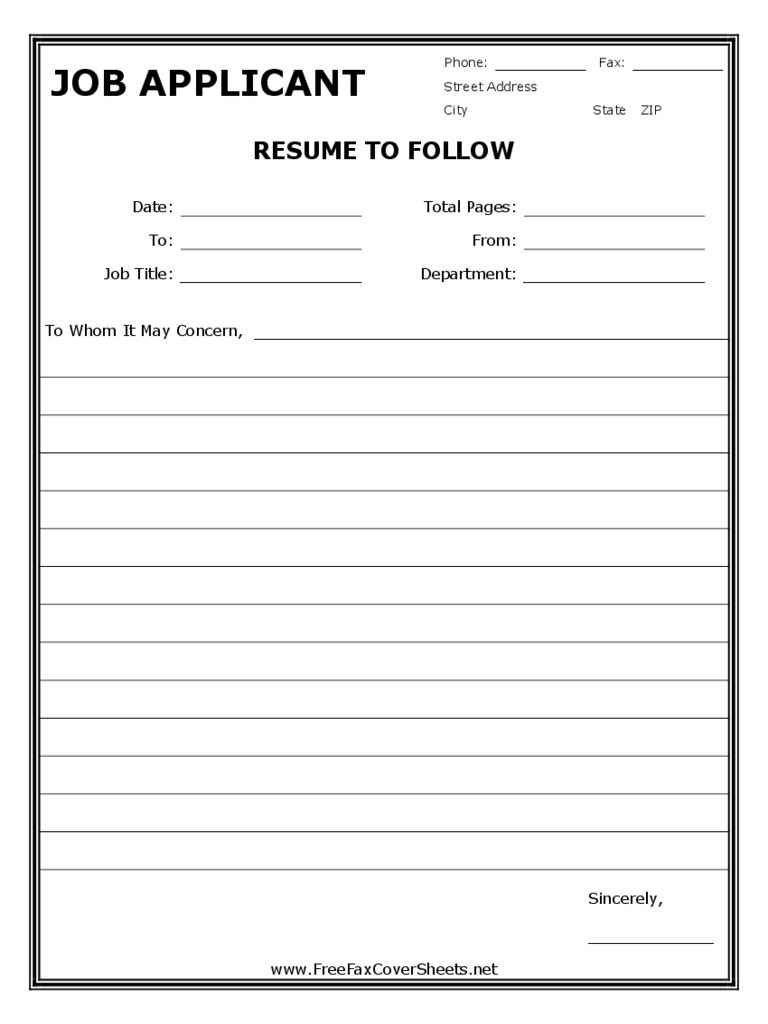 Sample Resume Fax Cover Sheet