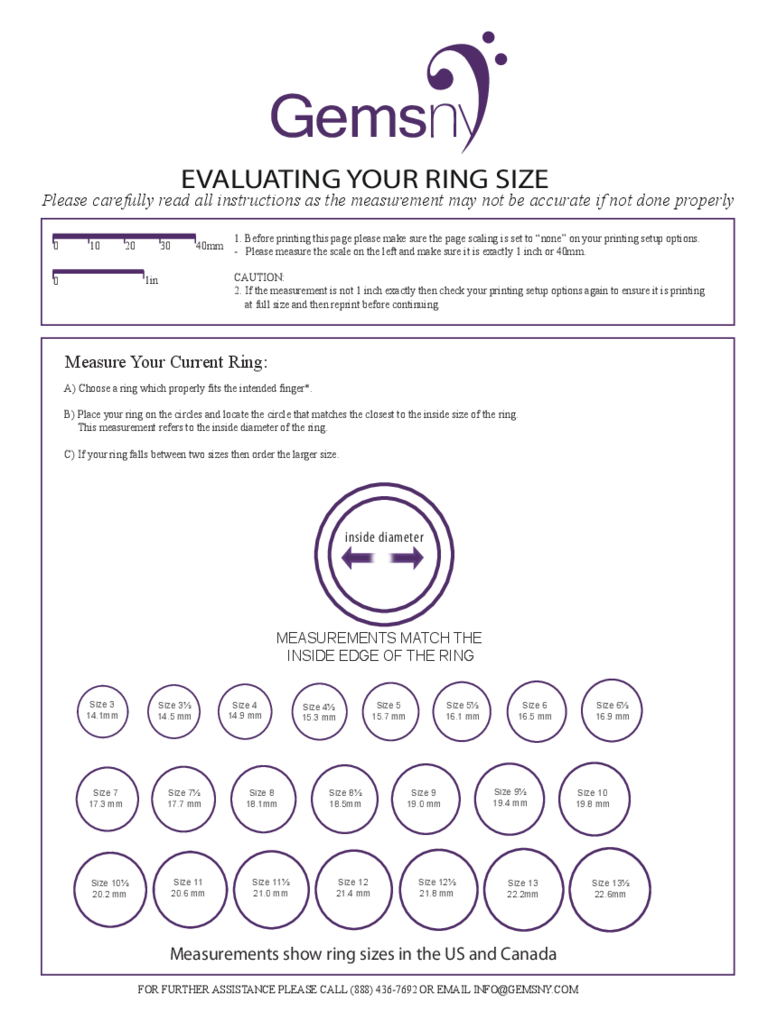 Sample Ring Size Chart