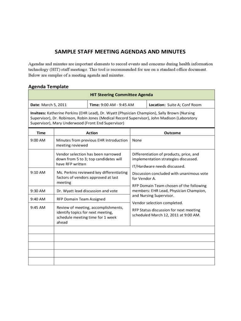 Sample Staff Meeting Agendas And Minutes Edit Fill Sign Online Handypdf