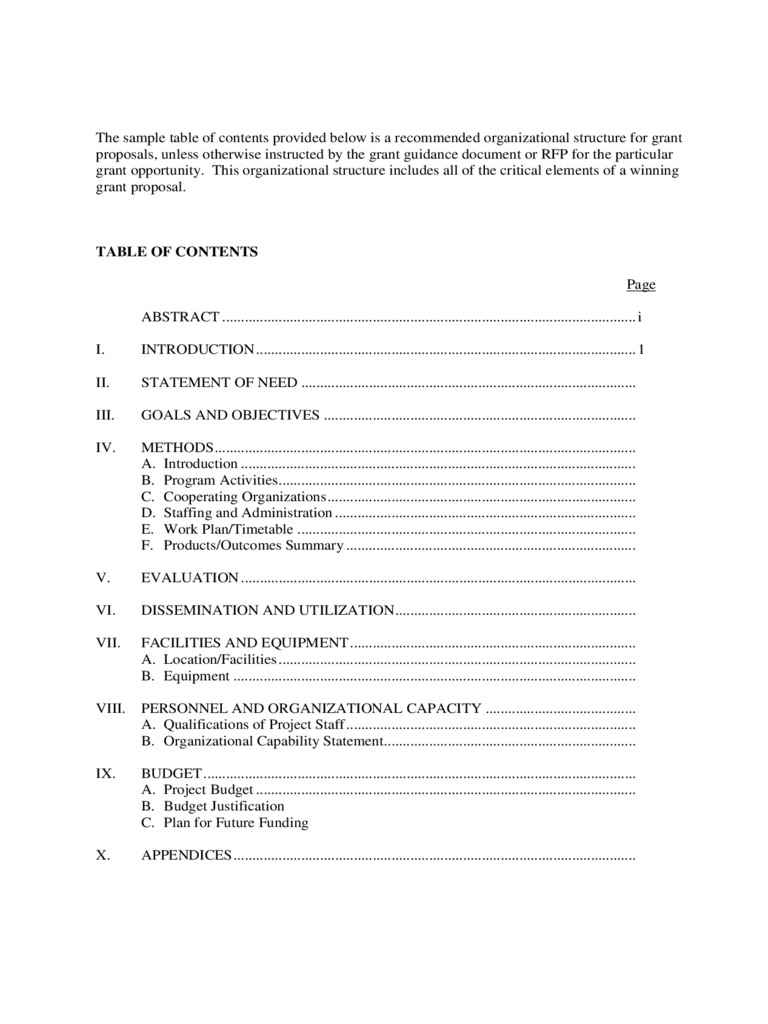 Sample Table Of Contents Edit Fill Sign Online Handypdf