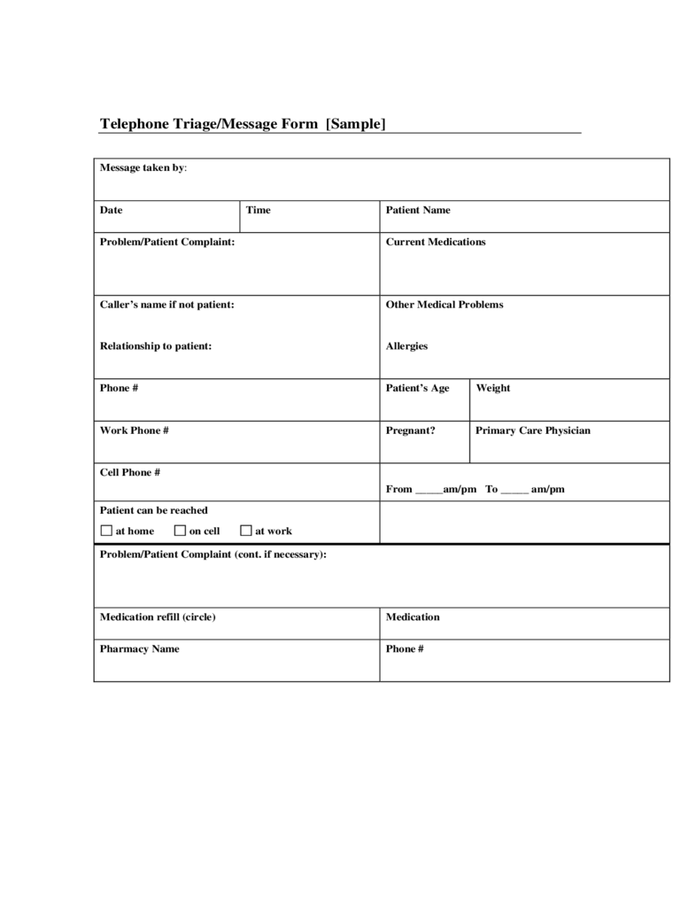 Sample Telephone Message Form