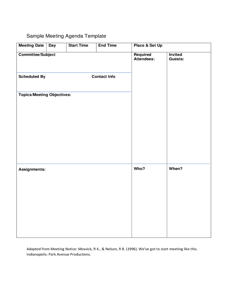 Sample Template for Team Meeting Agenda