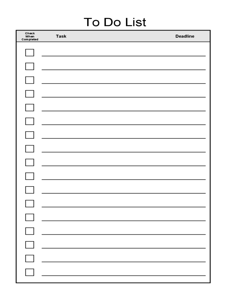 Sample To Do List Template