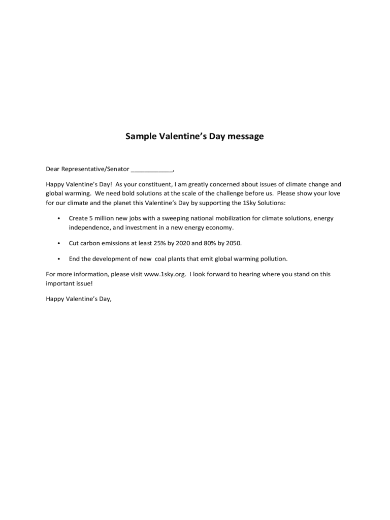 Sample Valentine Day Message