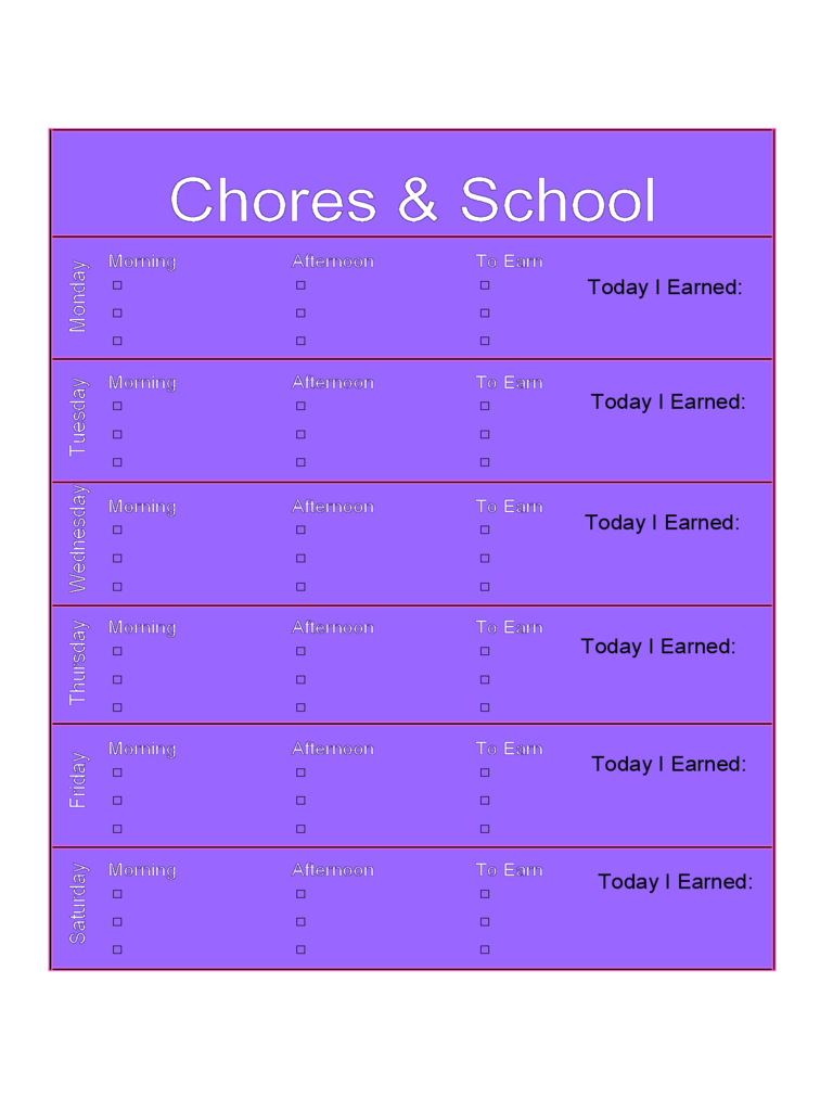 School Chore Chart for Kids