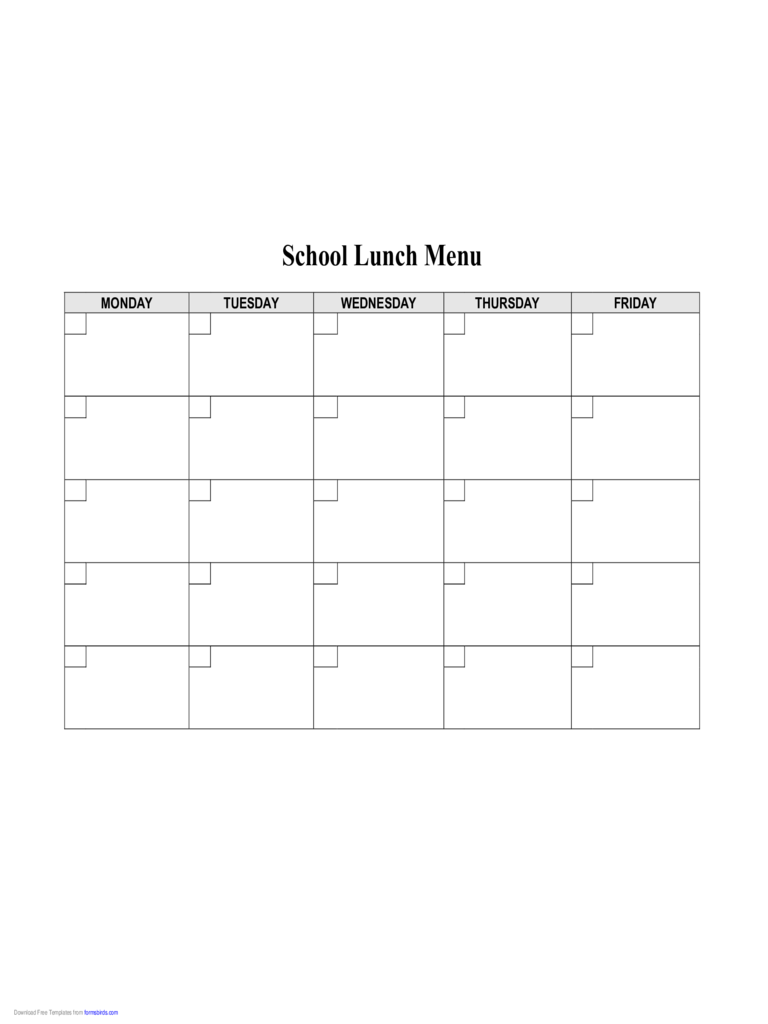 School Lunch Menu Template