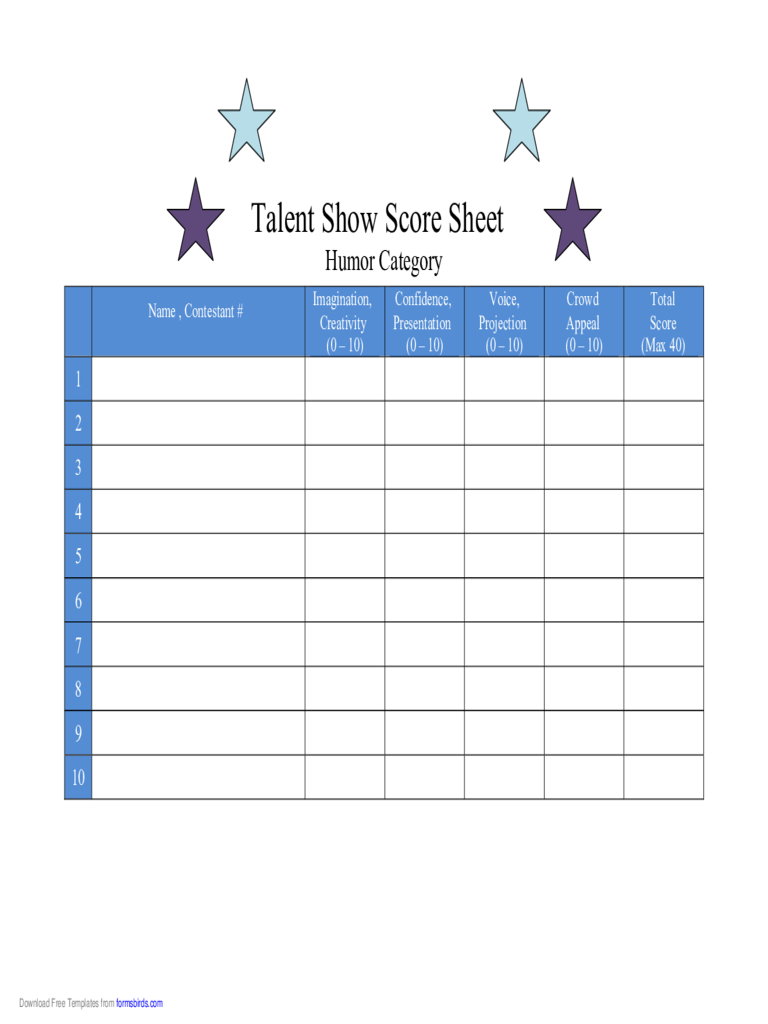 Score Sheet for Talent Show Humor