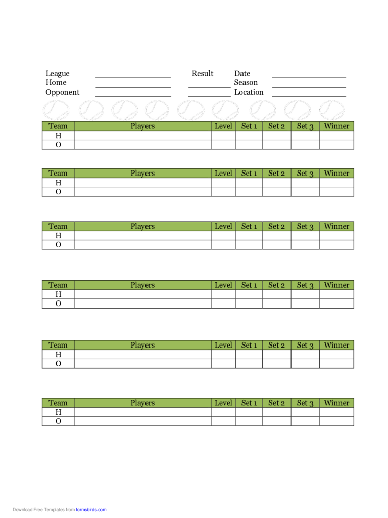 2022 Tennis Score Sheet Fillable Printable PDF Forms Handypdf