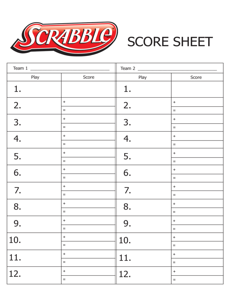Scrabble Score Sheet Example