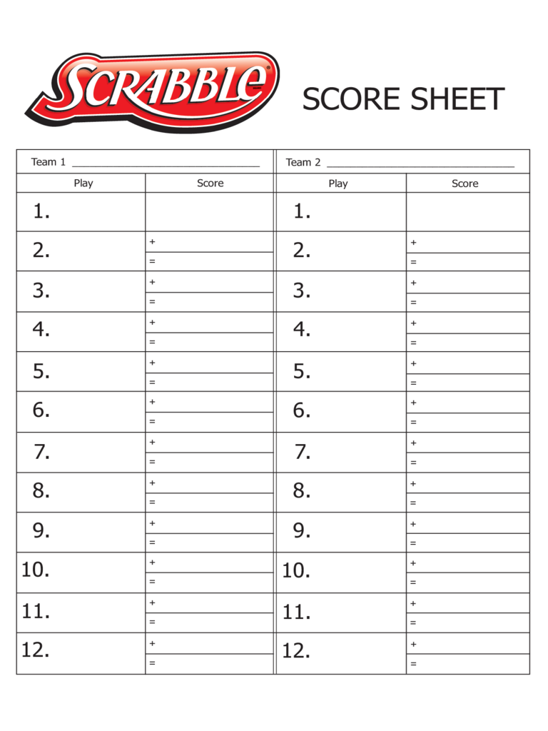 2024 Scrabble Score Sheet Fillable Printable PDF Forms Handypdf