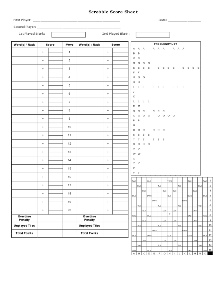 Scrabble Score Sheet Sample