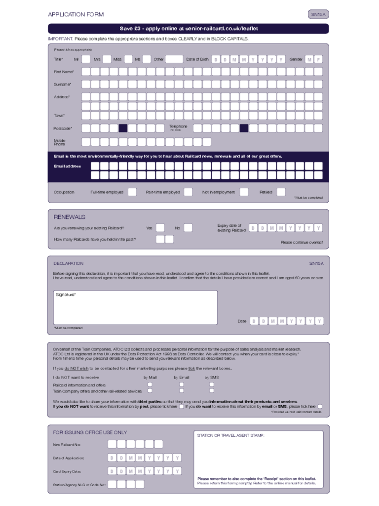 Senior Railcard Application Form Edit Fill Sign Online Handypdf