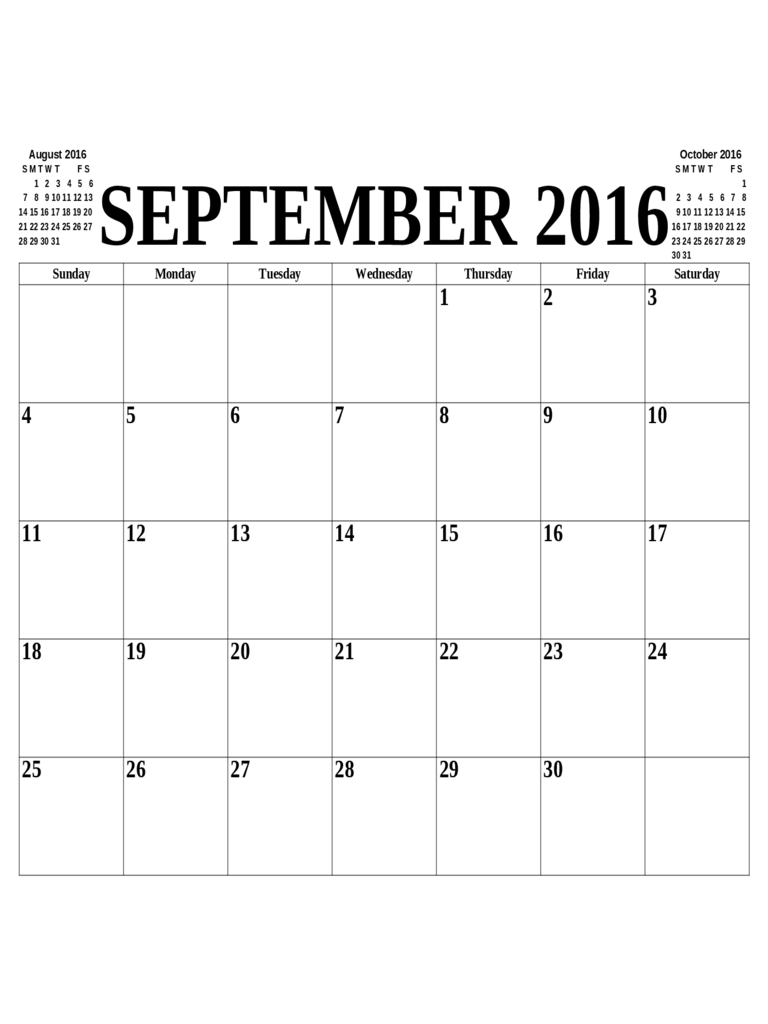 September 2016 Calendar