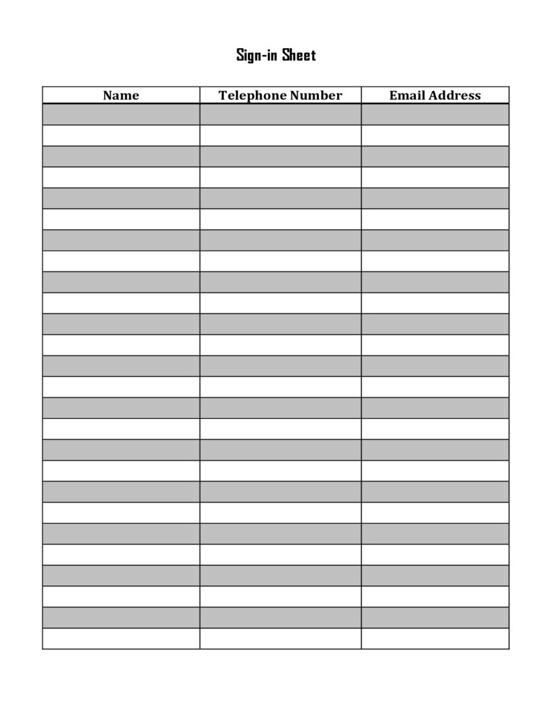 Printable Sign In Sheet Free