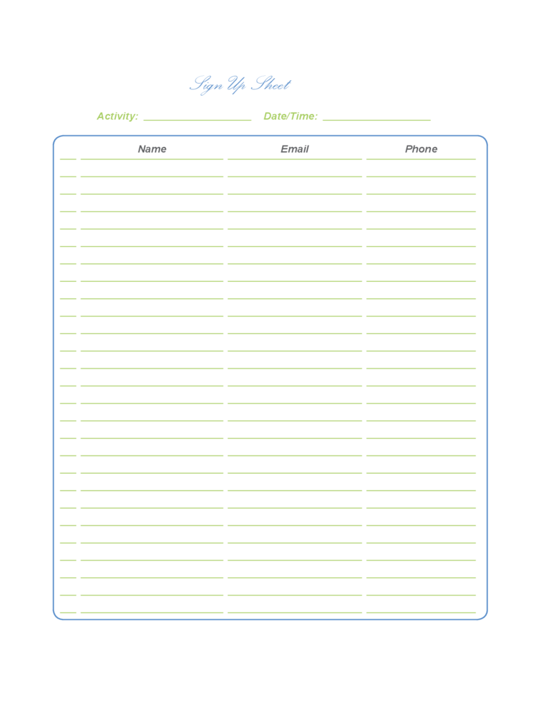 Sign Up Sheet Sample