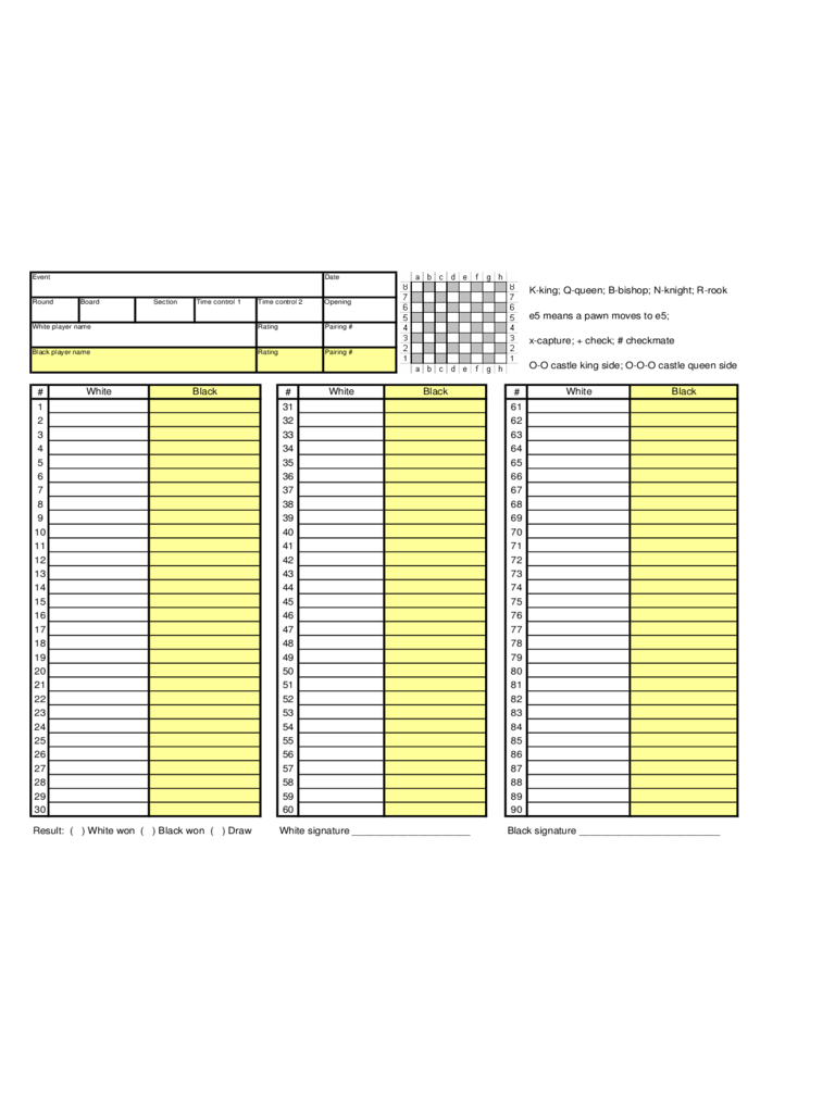Simple Chess Score Sheet