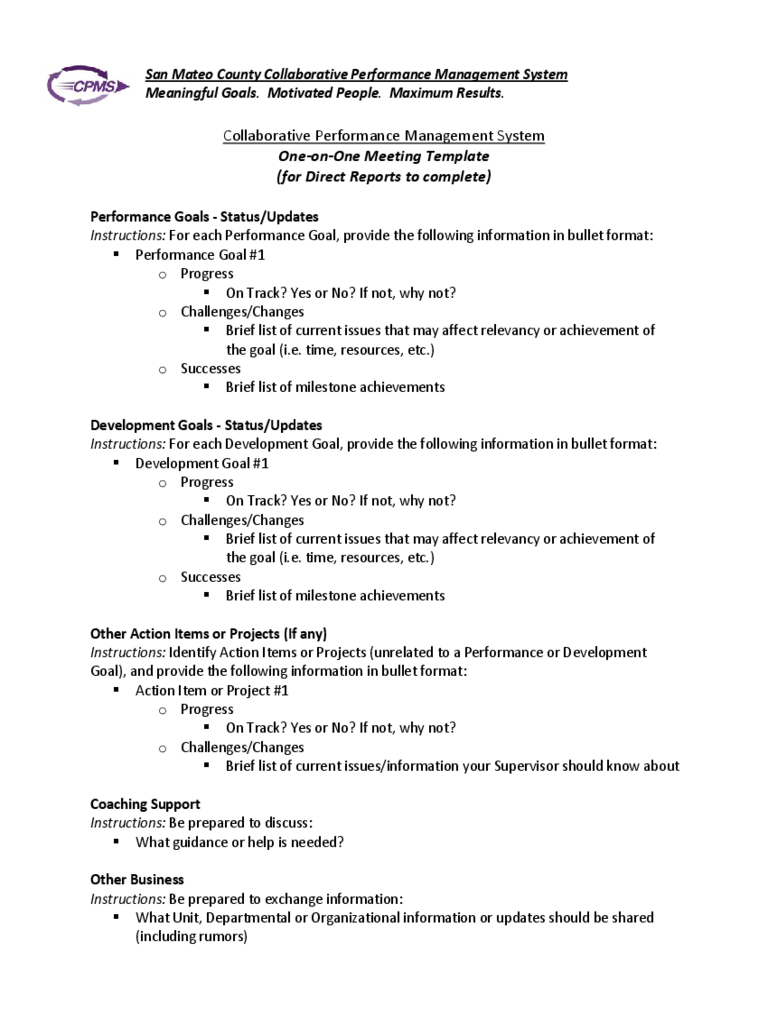 2024 One on One Meeting Template Fillable Printable PDF Forms