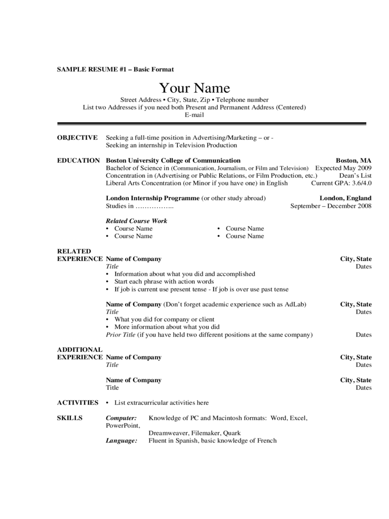 Simple Template for Basic Resume