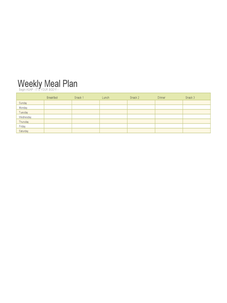 Simple Weekly Meal Plan Template
