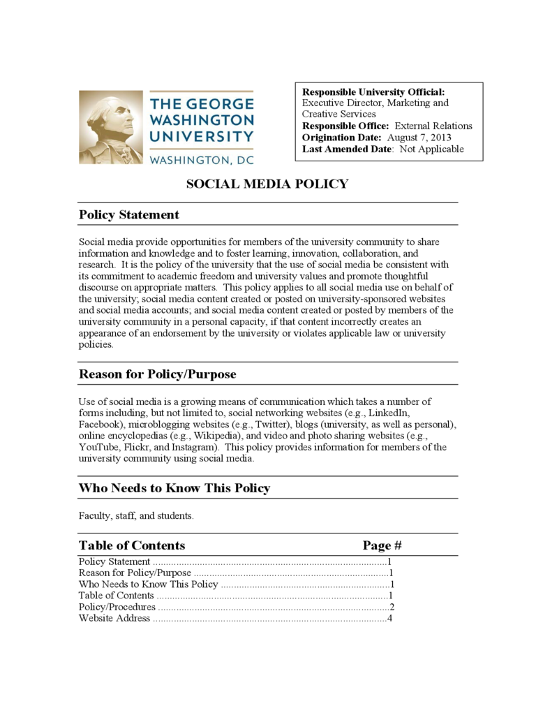 2024 Social Media Policy Template Fillable Printable PDF Forms