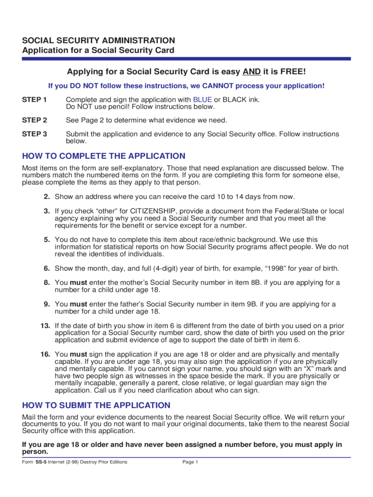 Social Security Card Application Form - Illinois