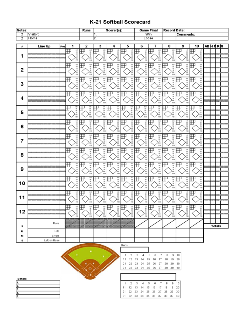Softball Score Sheet Example