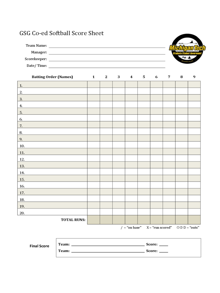 Softball Score Sheet Sample