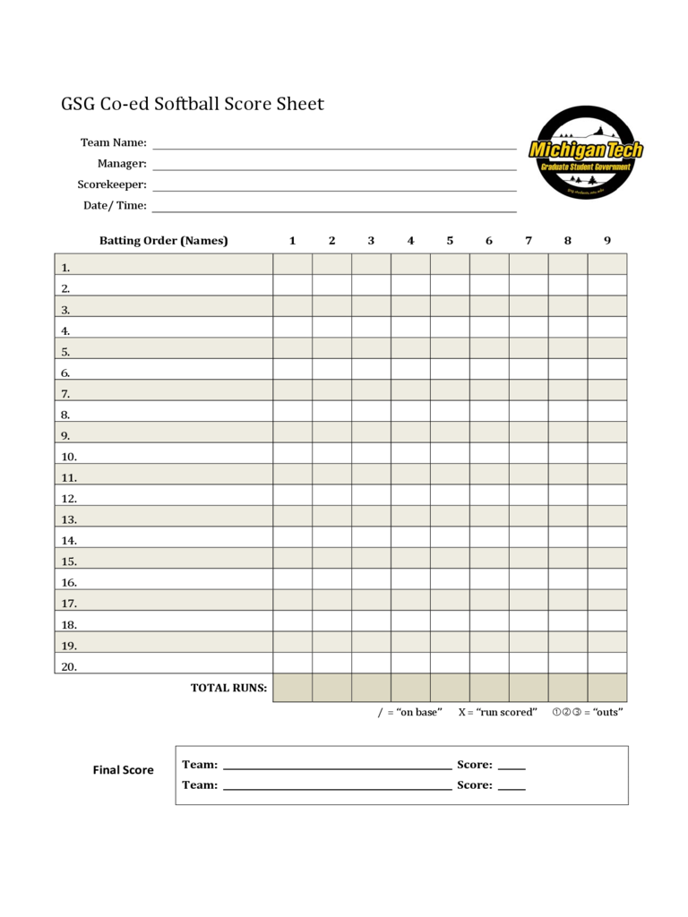 2024 Softball Score Sheet Fillable Printable PDF Forms Handypdf