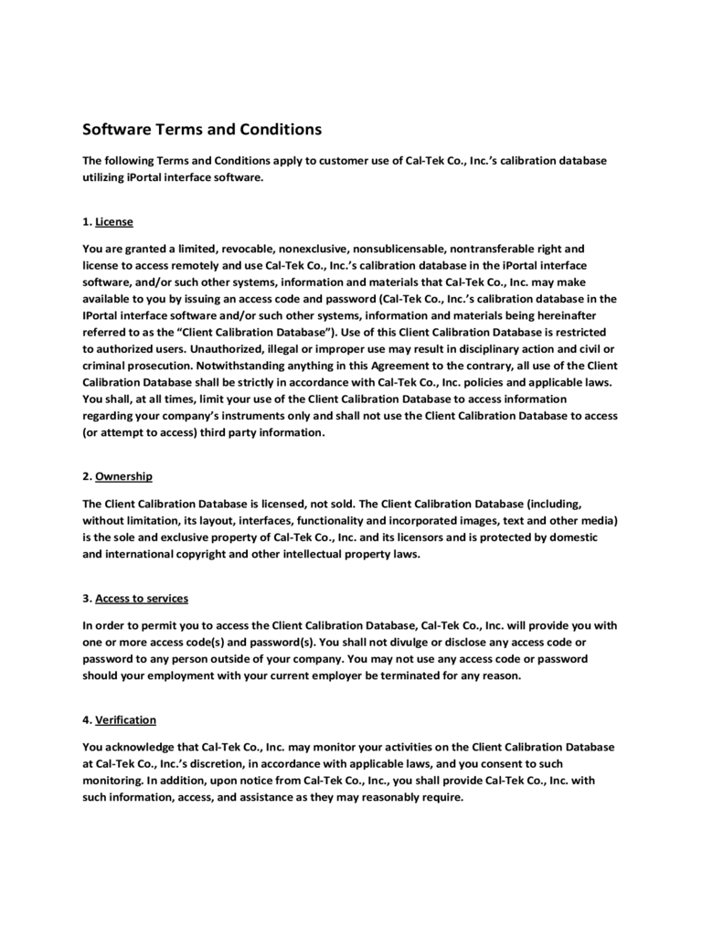 Software Terms and Conditions Template