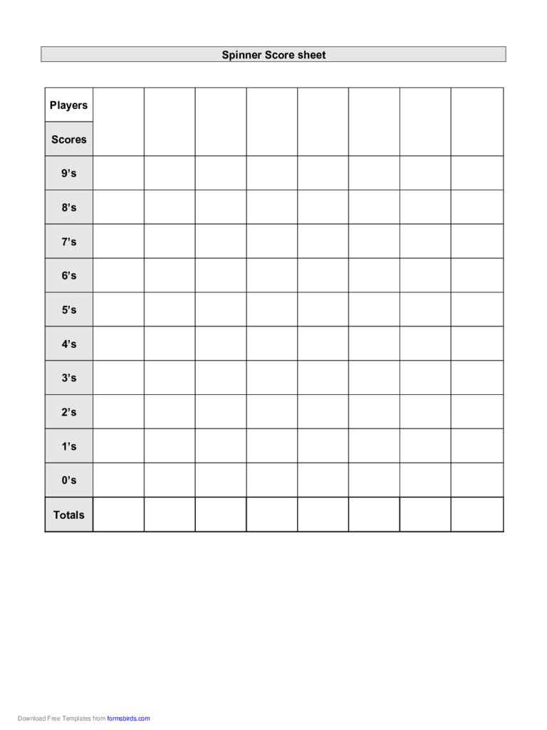 Spinner Score Sheet Template