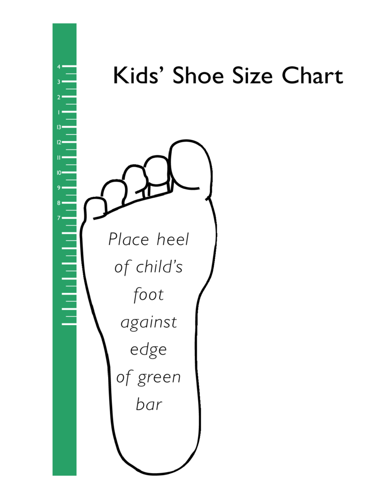kids shoe size table