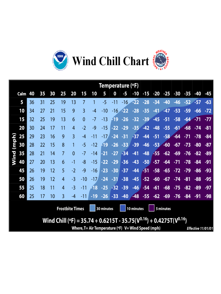 Standard Wind Chill Chart