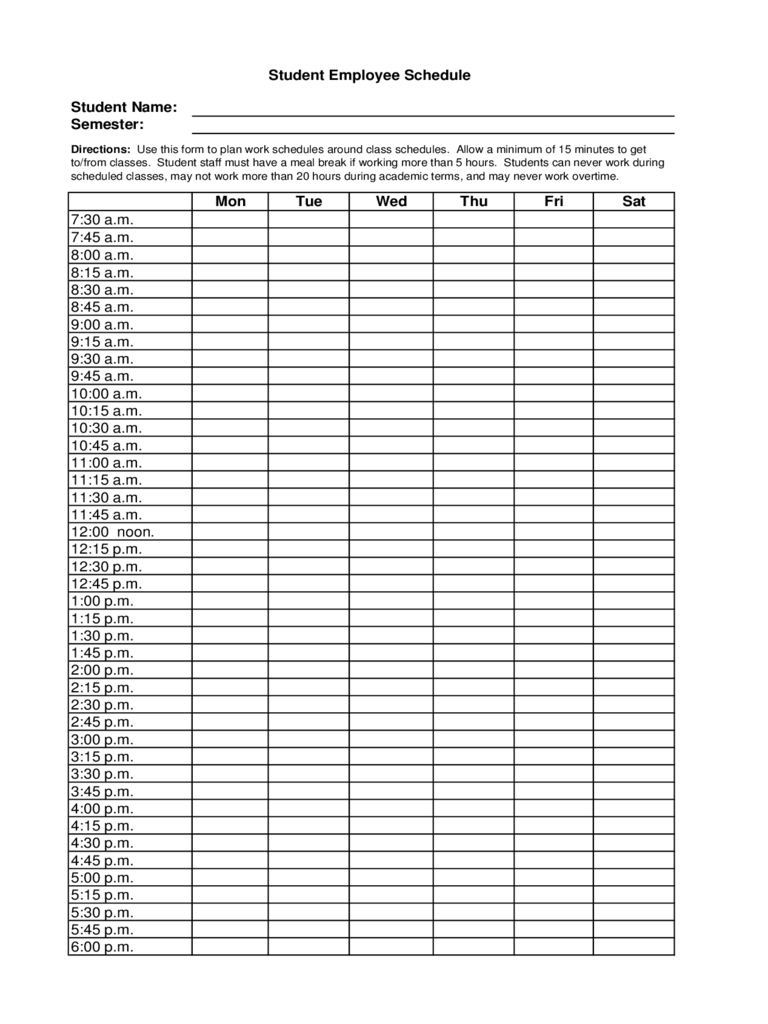 Weekly Employee Schedule Template Pdf PDF Template
